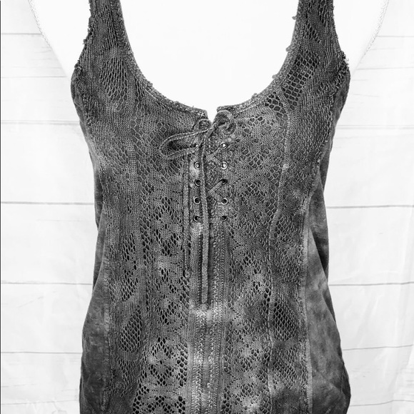 Free People Cotton Corset Style Tank Lace Tie Front Gray. Women's Size S/P - Picture 1 of 11